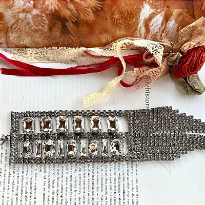 Bracelete Grafite Com Branco Fios Strass
