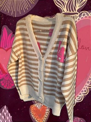 Cardigan Listrado Bege LA Pink