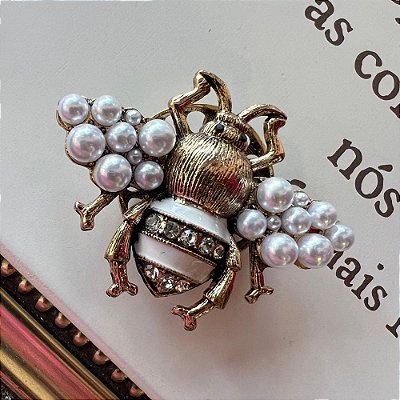 Broche Abelha Pérolas Dourado