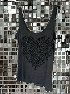 Regata Coração Preto Cinza Estonado