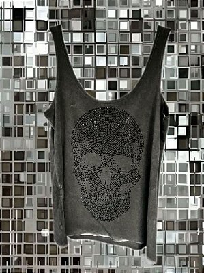 Regata Caveira Preta Cinza Estonado