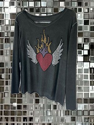 Blusa Coração Asas Cinza Estonado