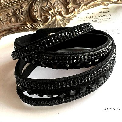 Pulseira Voltas Cristais Black