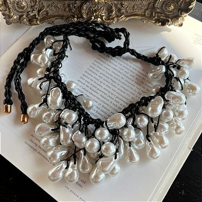 Colar Pérolas Cordão Black