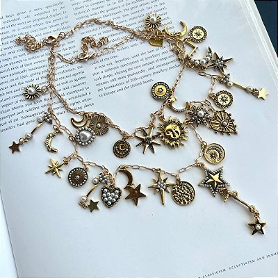 Colar Duplo Estrelas Dourado