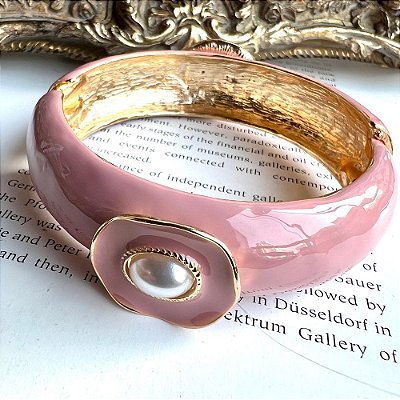 Bracelete Pérola Esmaltado Rosa