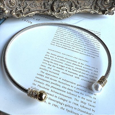 Choker Arco Pérola Esfera Prateado