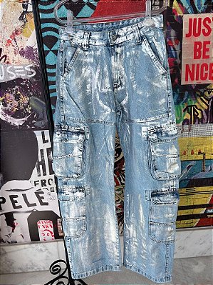 Calça Jeans Cargo Paiting Azul