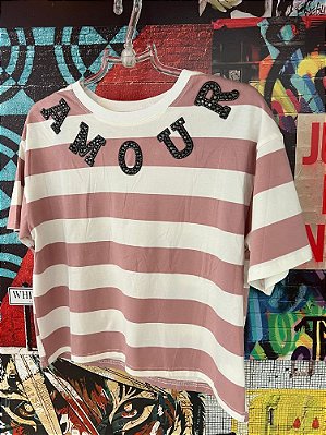 T-shirt Amour Listrado Rosa