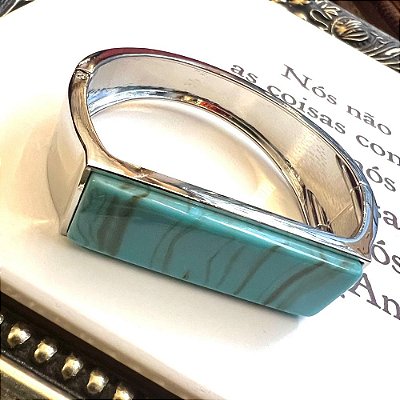 Bracelete Retângulo Turquesa Prateado