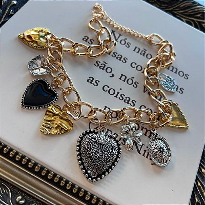 Colar Elos Fat Corações Dourado