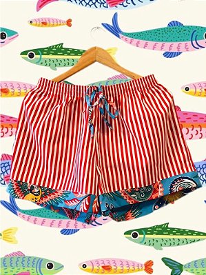 Shorts Listras Barra Estampada