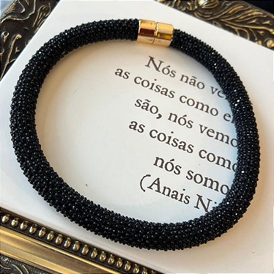Colar Cristais Bolinhas Preto