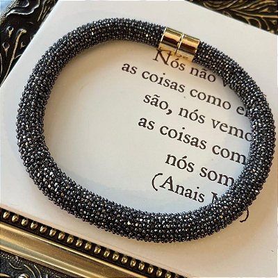Colar Cristais Bolinhas Grafite