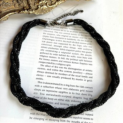Colar Trançado Malha Strass Preto