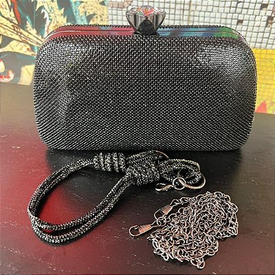 Clutch Flor Strass Preto