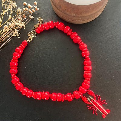 Colar Lagosta Vermelho Esmaltado