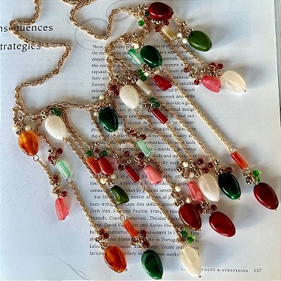 Colar Tassel Pedras Coloridas