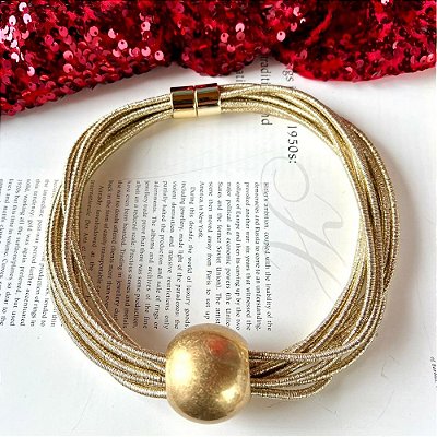 Colar Fios Esfera Lurex Dourado