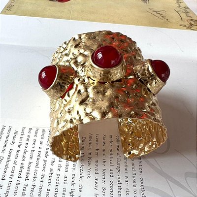 Bracelete Esferas Vermelho Dourado