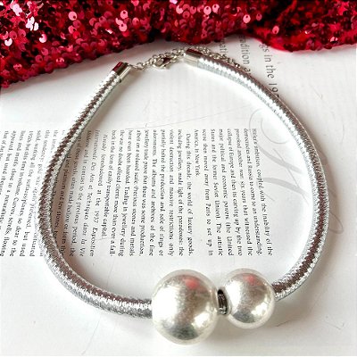 Colar Cordão Esferas Prateado