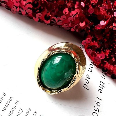 Anel Oval Verde Dourado