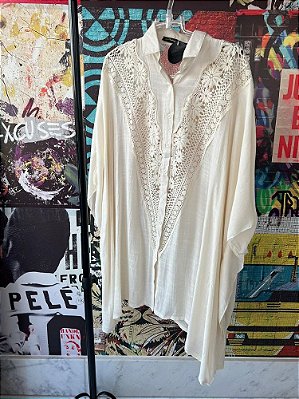 Camisa Saída Praia Renda V Off White