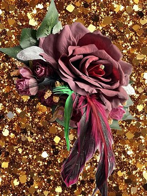 Casquete Flor Plumas Vinho