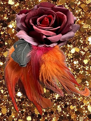 Casquete Flor Plumas Vinho Laranja