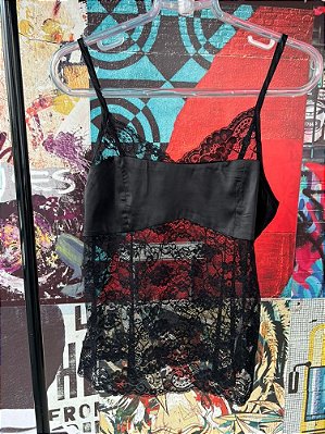 Regata Renda Faixa Cetim Preta