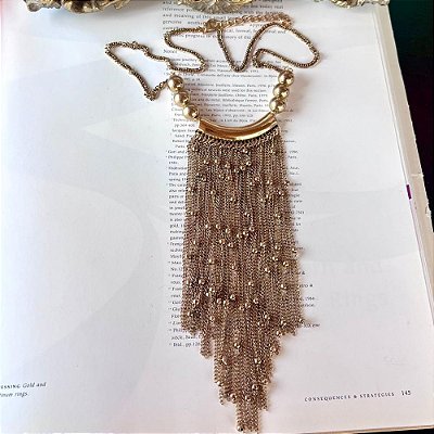 Colar Bolinhas Tassel Dourado