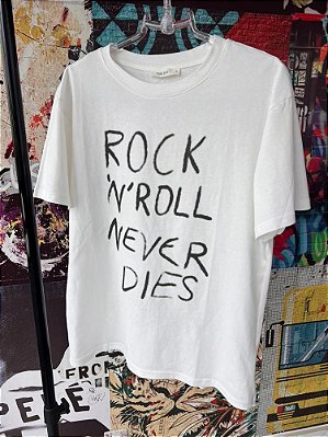 T-shirt Rock Never Dies Branca