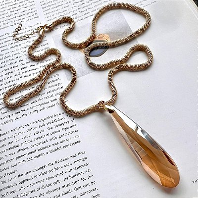 Colar Gota Cristal Dourado