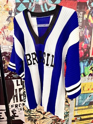 T-shirt Brasil Tricot Branco Azul