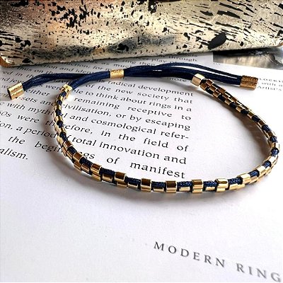 Pulseira Fio Canutilhos Azul Marinho