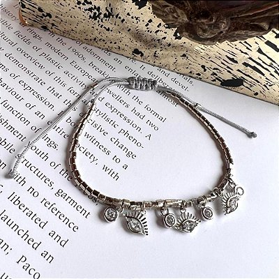 Pulseira Canutilhos Pingentes Prateado