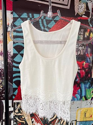 Regata Canelada Renda Off White