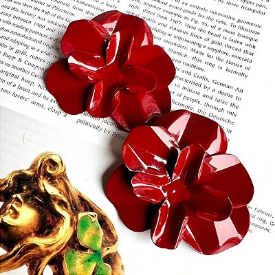 Brinco Flor Vinho Esmaltado