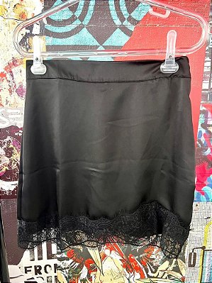 Saia Cetim Renda Preto