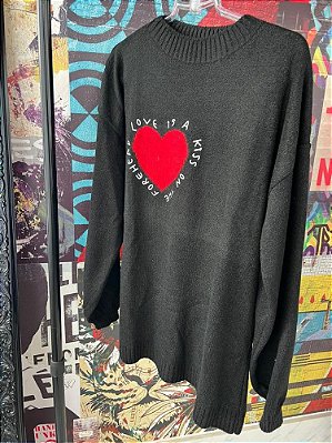 Blusa Tricot Coração Preta