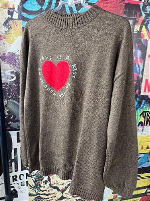 Blusa Tricot Coração Marrom