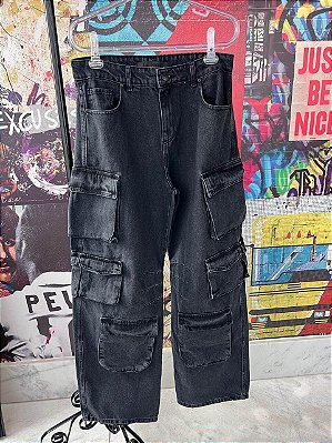 Calça Black Jeans Cargo Bolsos