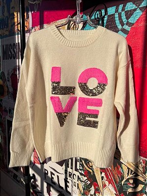 Blusa Tricot Love Off White Rosa