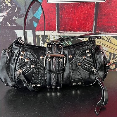 Bolsa Baguete Zíperes Preta