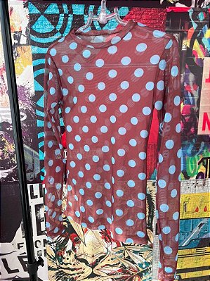 Blusa Segunda Pele Poá Marrom Azul