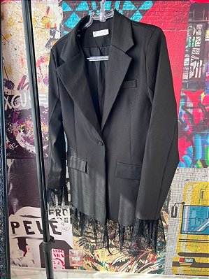 Blazer Alfaiataria Renda Preto