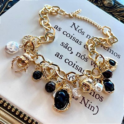 Colar Elefante Preto Dourado