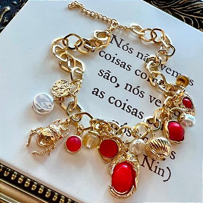 Colar Elefante Vermelho Dourado