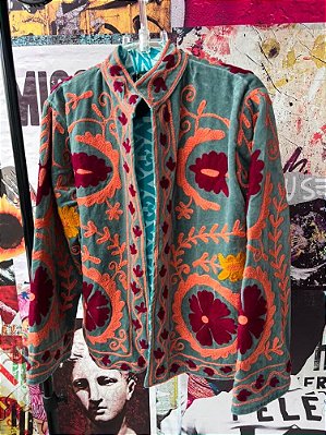 Casaco Boho Bordado Verde Petróleo