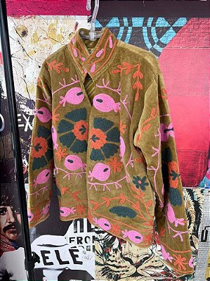 Casaco Boho Bordado Mostarda
